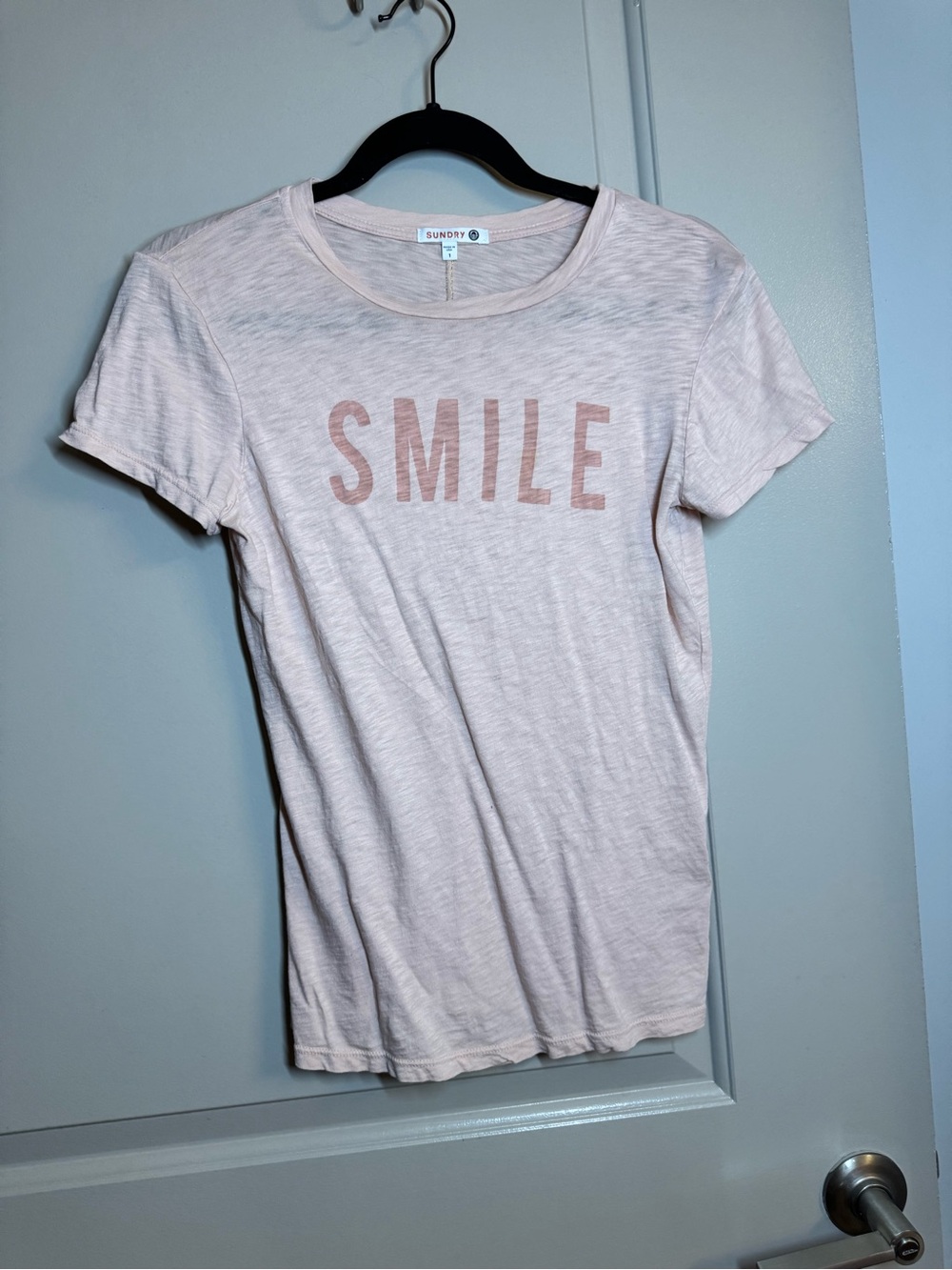 Sundry Light Pink 'SMILE' Short Sleeve Crewneck Tee